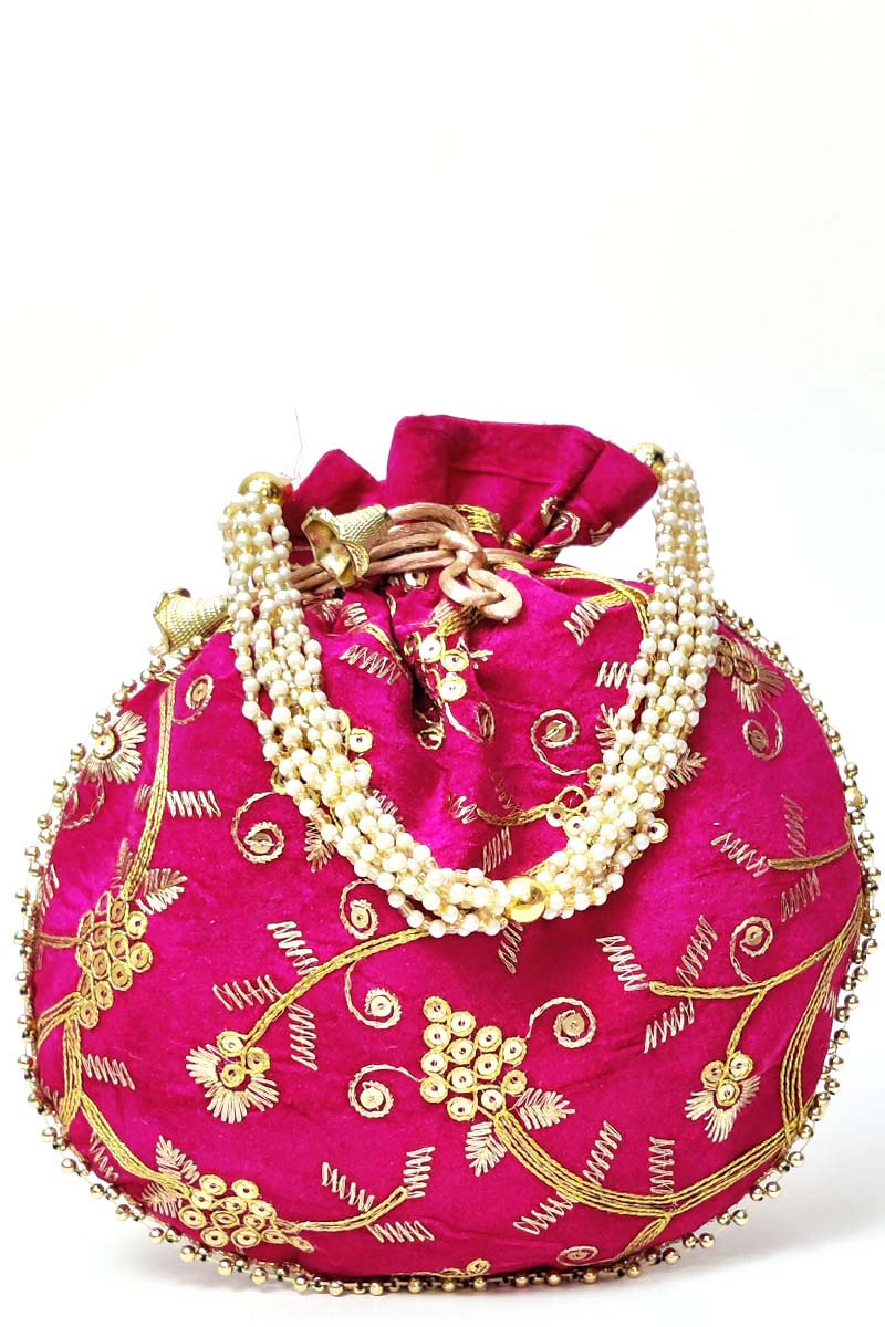 Pink Colour Beautiful Zardosi Work Potli Bag - Mc251509